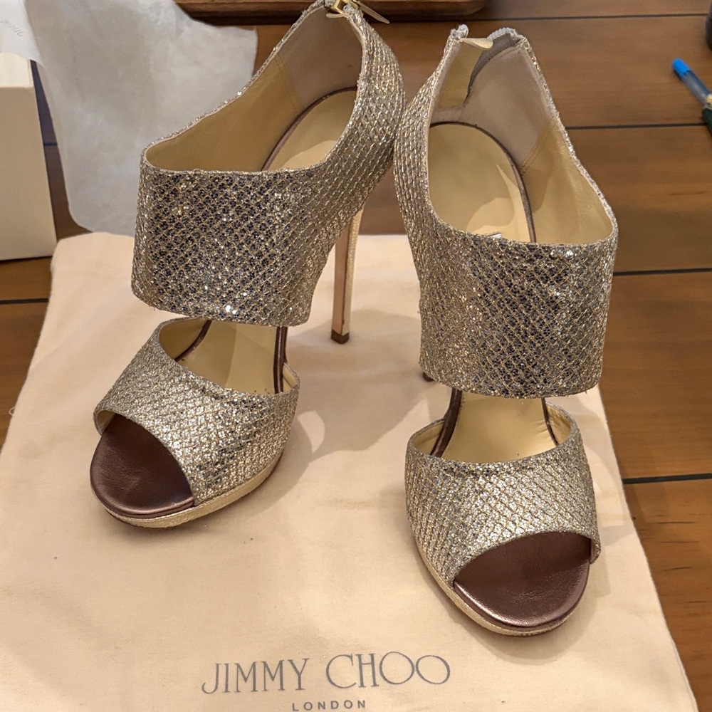 Jimmy Choo Sparkling Gold Heels - Picture 2 of 12